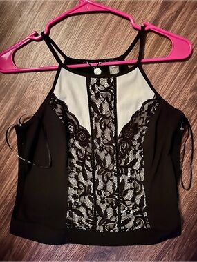 BKE Black Lace Panel Halter Camisole